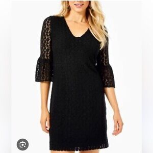 Lilly Pulitzer Jaclene Ruffle Dress In Onyx Leopard Knit Lace Size